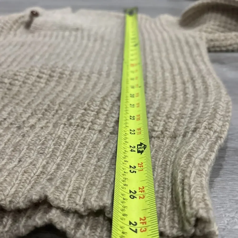 Vintage Woolrich Sweater Mens Large Tan Neutral Tweed Blend Wooden Button - Picture 6 of 7